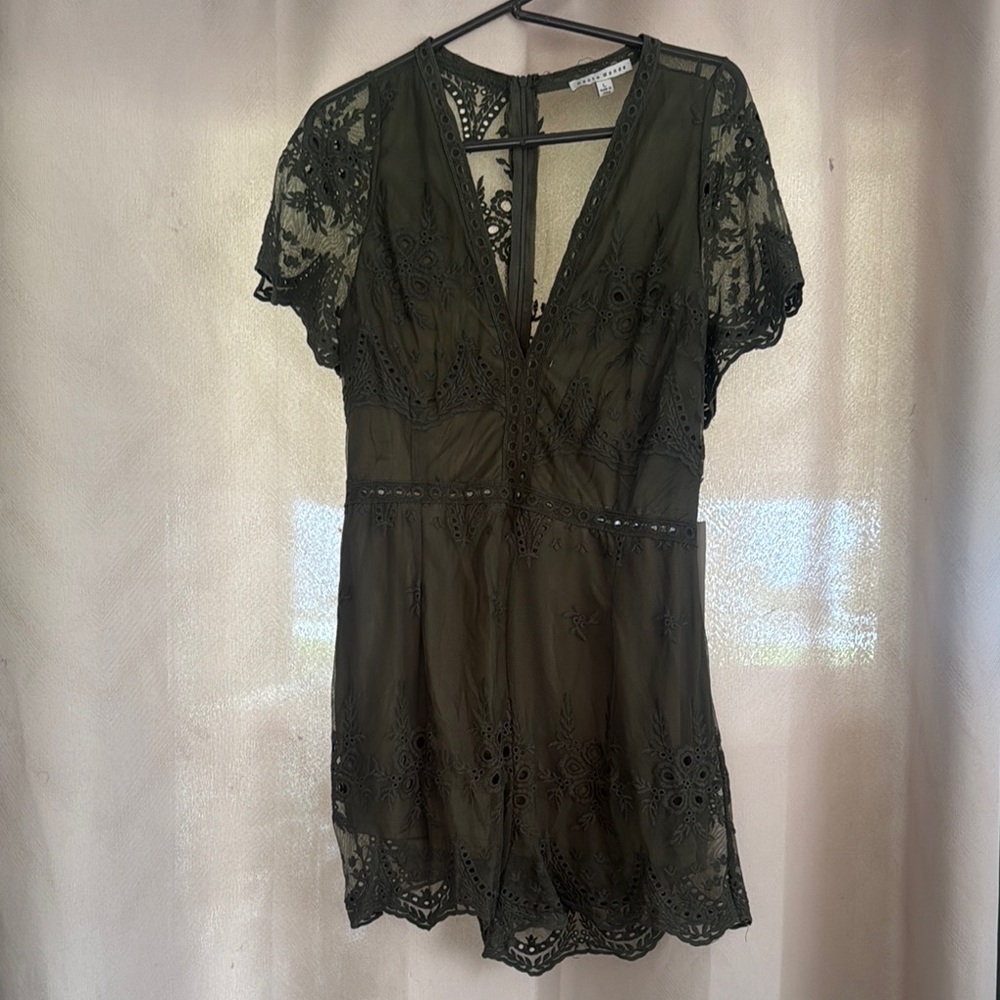 Olive Green Lace Romper